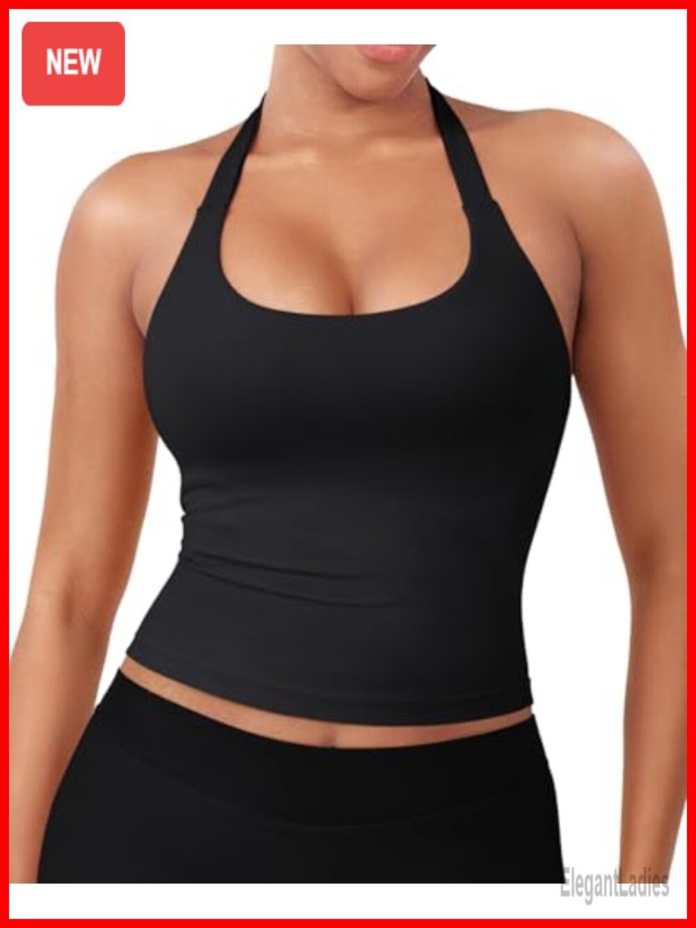 Women's Impact Halter Tank Top with Built-in Bra Longline Backless